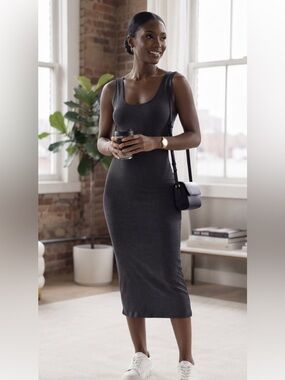 BOA Clean girl‎ Capsule Classic Grey Scoop-Neck Bodycon Midi Dress SzS